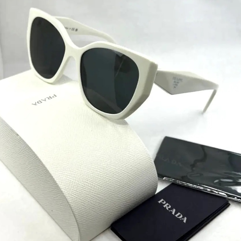 Prada PR19ZS 1425S0 Talc White Dark Grey Rectangle Women Sunglasses